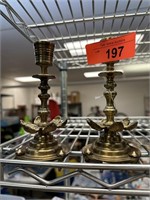 PAIR OF BRASS CANDLESTICKS W FLORAL BASES