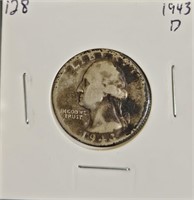 1943 D 90% Silver Washington Quarter