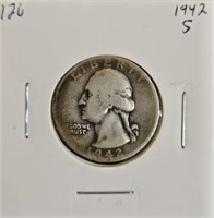 1942 S 90% Silver Washington Quarter