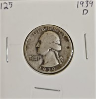 1939 D 90% Silver Washington Quarter