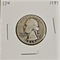1939 90% Silver Washington Quarter
