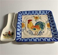 Decorative Rooster Plate and Spoon Rest