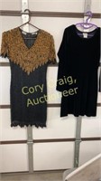 Black and gold beaded dress and black velvet