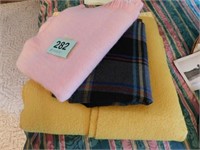Plaid dark wool throw - pink baby blanket - gold