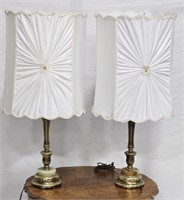 Pair of Brass Lamps w Decorator Shades
