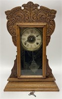 Gilbert Clock Co. Pressed Walnut Gingerbread Clock