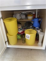 Tupperware and contents of cabinet