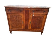 MAHOGANY FRENCH INLAID MARBLE TOP BUFFET