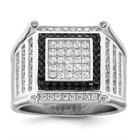 Silver  Black and White Crystal Men's Ring