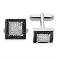 Sterling Silver Black and White Crystal Cuff Links