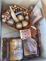Box of wooden fruit and more