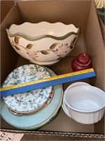 Box of decorative plates large bowl and more