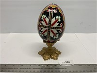 Ukrainian Pysanka Hand Painted Egg W/ Stand 5"