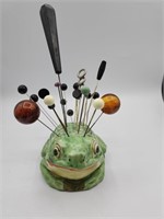 Antique Hat Pins In Japan Frog Holder 
Glass