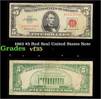 1963 $5 Red Seal United States Note Grades vf++