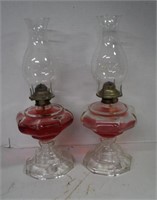 Two Vintage Glass OIl Lamps with Oil Inside