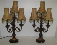 (2) Matching four light electric table lamps.