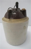 Crock jug. Measures: 10"H. Note: Bale handle and