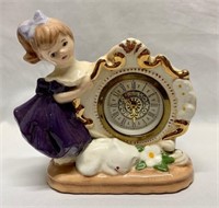 Vintage Narco Girl and Cat Ceramic Clock Germany
