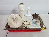 Hobnail Glass Perfume Bottle, Lenox Vase & Bowl,