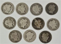 11 U.S. Barber Silver Dimes