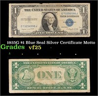 1935G $1 Blue Seal Silver Certificate Grades vf+ M