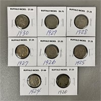 Eight Buffalo Nickel Coins