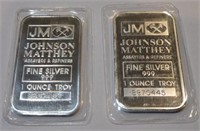 (2) 1 oz Johnson Matthey Collectible Silver Bar