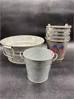 (7) Galvanized Metal: 1- Tub & 6 Buckets