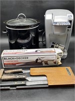 (4) Crock Pot, Keurig Coffee Pot, Electric Knife,