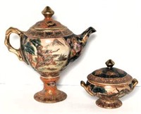 Detailed Raised Design Teapot & Sugar Bowl