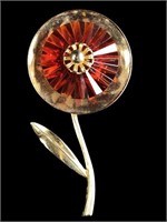 MCM Style Acrylic Amber/ Gold Tone Flower Brooch