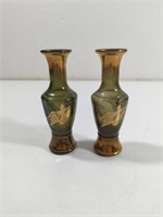 Vintage Smoke Glass Gold Art Deco Bud Vases