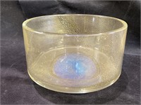 VTG Art Glass Cobalt Footed Gold Mica Bowl