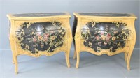 Pair Hand Painted Bombe Chests
