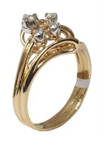 14K Yellow gold claw set swirl style diamond ring