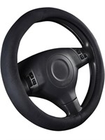 CAR PASS Black Faux Suede 14.5-15" steering wheel