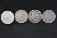 (4) MORGAN SILVER DOLLARS 1889-0,1901-0,1921-S,