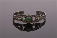 FRED HARVEY ERA INDIAN STERLING & TURQUOISE CUFF