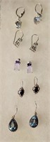 Five Pairs Sterling Silver & Stone Earrings