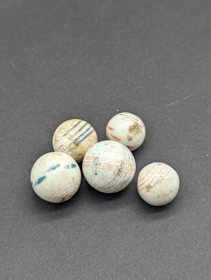 Lot Of 5 White Marbles Miniture Carpet Balls
