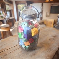 Vintage Mason Jar Filled w/ Wood Stringing Beads