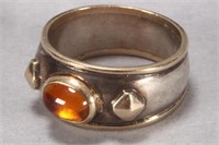9ct Gold & Sterling Silver Brown Stone Ring,