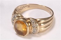 9ct Gold Citrine and Diamond Ring,
