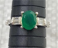 13.5 ct natural green agate , cz , 925 silver