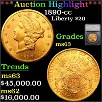 *Highlight* 1890-cc Liberty $20 Graded ms63