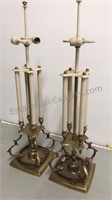 Pair of brass lamps 9” x  9” x 34, Very heavy