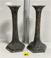 Mid Century Silver over Bronze Candlestick Holders