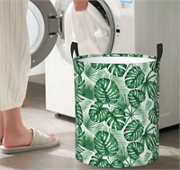 Tropical Exotic Leaves Round Laundry Basket With H