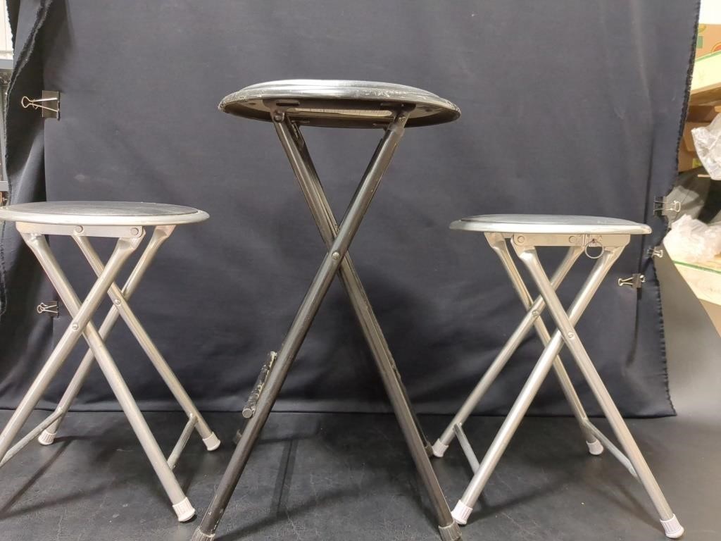 3 collapsible stools, 2- 17"h 1- 24"h